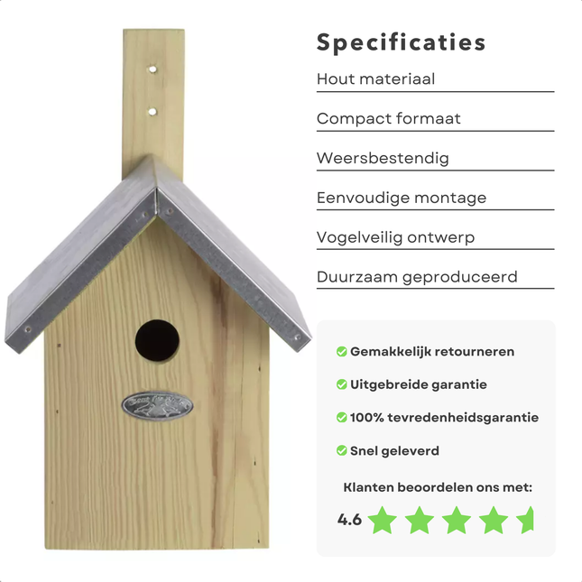 Cheqo® Houten Nestkast - Vogelhuis - Vogelhuisje - Ideaal voor Tuindecoratie - Duurzaam Hout