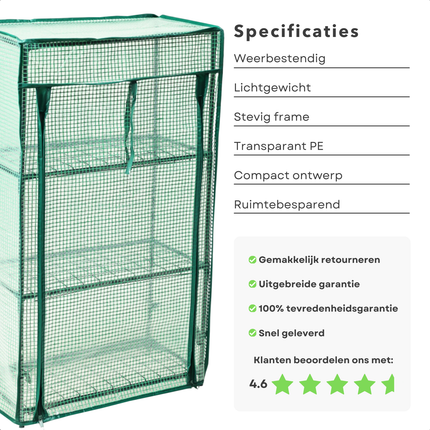 Cheqo® Mini Kweekkas - Compacte Tuinkas voor Groente Kweken - Foliekas - Moestuin - Weerbestendige Plantenkas - Kweekkas - Metaal