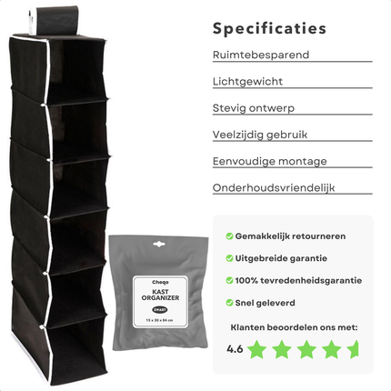 Cheqo® Kledingkast Organiser - Camping Kast Organizer - Hangorganizer - Tentorganizer 5 Vaks - Opvouwbare Opbergkast voor Caravan - Hangende Opbergzak Camping - Hangend Opbergysteem - Kledingkast - Smal