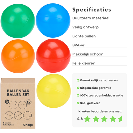 Cheqo® Ballenbak Ballen 50 Stuks - Ballenbakballen voor Speeltent - Gekleurde Speelballen voor Kinderen - Veilig PE Materiaal
