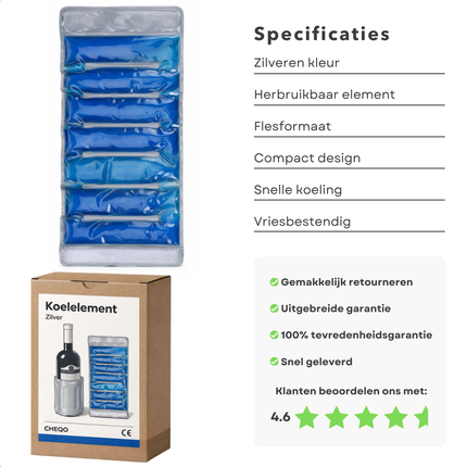 Cheqo® Flessenkoeler - Koelelement voor Flessen - Flessenkoeler Koelelement - Koelelement Fles - Koelelement voor Flessen