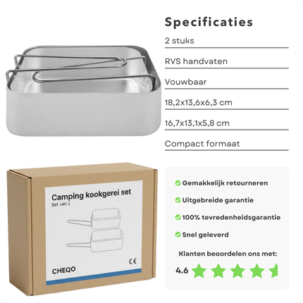 Cheqo® Camping Pannenset - Campingpannenset - Camping Pannensetje - Campingpannen Set - Campingpannetjes - Camping Kookset - Camping Kookgerei Set - Kookset Camping - Pannenset Kamperen - Pannenset Outdoor