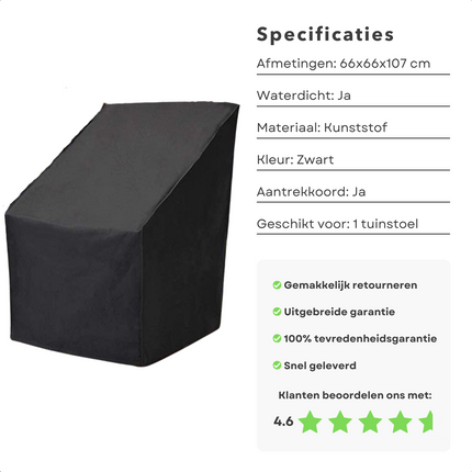 Cheqo® Waterdichte Tuinstoelhoes - Beschermhoes voor Buitenmeubilair - Trekkoord - 66 x 66 x 107 cm - Afdekhoes - Beschermhoes Tuinset - Tuinsetbescherming - Waterdicht - UV Bestendig - Extra Sterk - Stoelhoezen tuinmeubelhoezen