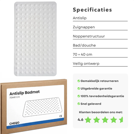 Cheqo® Antislip Badmat - Antislip Douchemat - Douchemat Antislip - Badmat Antislip - Antislipmat Douche - Antislipmat Bad - Douchemat - Badmat - Antislipmat - Badmat met Zuignappen - Douchemat met Zuignappen