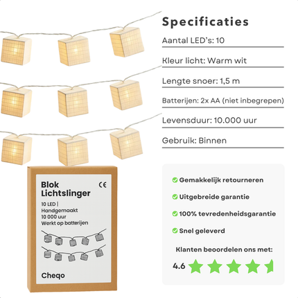 Cheqo® Lichtslinger Met LEDs - Decoratieve Verlichting op Batterij - Lichtslinger - Lange Levensduur Verlichting - Sfeerverlichting Binnen - Woonkamer Decoratie - Slaapkamer Verlichting - Kantoor Sfeerlicht