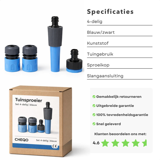 Cheqo® Tuinsproeier - Sproeier - Sproeier Set - Tuinsproeier Set - Watersproeier - Tuinslang Set - Tuinslang Adapter Set