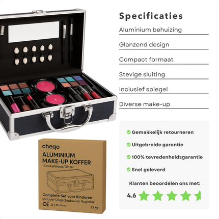 Cheqo® Make-Up Koffer - Complete Make Up Set voor Kinderen - Inclusief Oogschaduw en Nagellak