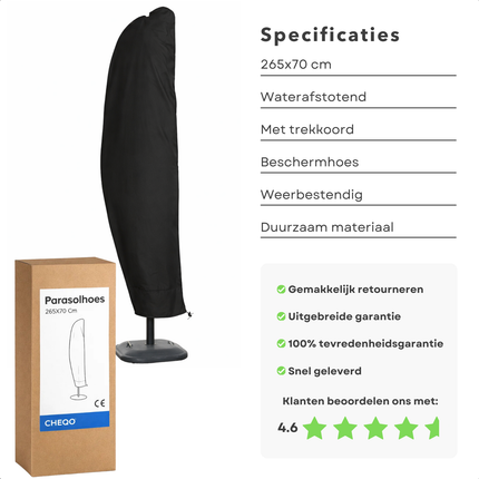Cheqo® Parasolhoes - Hoes voor Parasol - Beschermhoes Parasol - Afdekhoes Parasol - Parasol Beschermhoes - Parasolhoes Zwart - Parasol Regenhoes