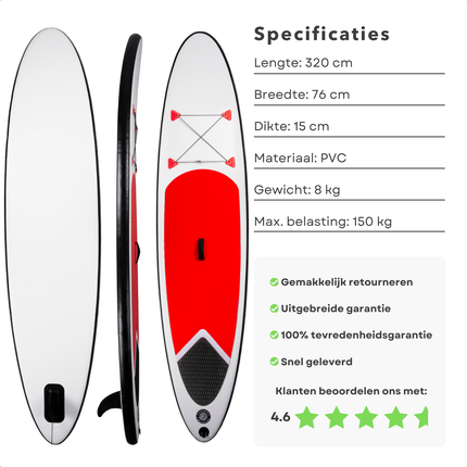 Cheqo® Opblaasbaar SUP Board Set - Beginnersvriendelijk - Inclusief Peddel en Accessoires - Duurzaam Materiaal - Opblaasbaar Paddle Board