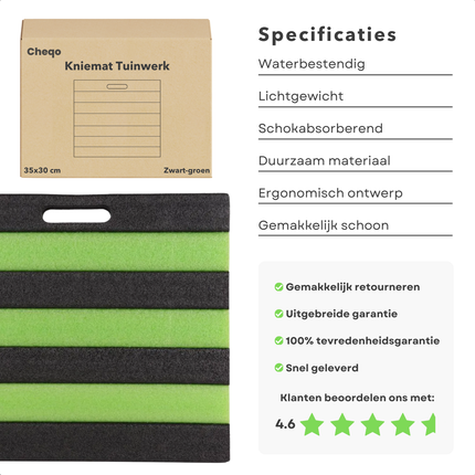 Cheqo® Kniemat Tuin -Knielkussen - Kniemat voor Klussen - Comfortabele Kniebescherming - Zwart/Groen - Tuinaccessoires