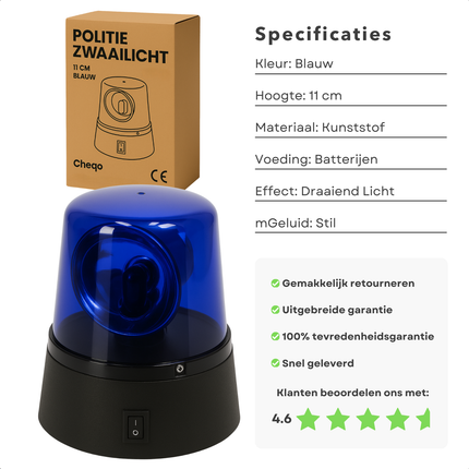 Cheqo® Politie Zwaailicht - Zwaailamp - Sirene - Politie Speelgoed - Blauw Licht