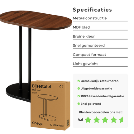 Cheqo® Moderne Bijzettafel - Salontafel Set - Bijzet Tafel Set - Laptoptafel - Banktafel - Nachtkastje - Bruin Metaal - Compacte Laptoptafel - MDF