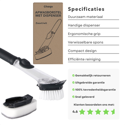 Cheqo® Afwasborstel met Zeepdispenser - Afwas Borstel met Schuurspons - Keuken Schoonmaakborstel