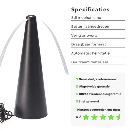 Cheqo® Vliegenverjager Zwart - Repeller - Wespenverjager - Vliegenvanger - Vliegenval - Elektrisch - Voor Tafel en Buiten - Draagbaar en Stijlvol