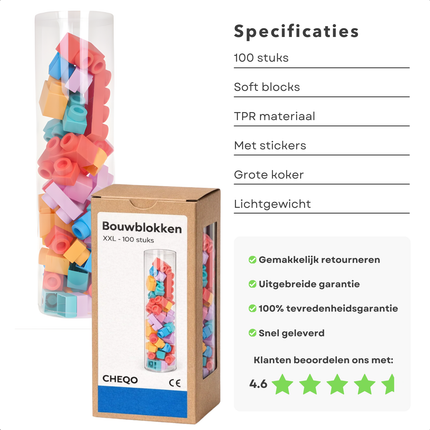 Cheqo® Grote Bouwblokken - Zachte Bouwblokken - Soft Blocks - Bouwblokken XXL - Bouwblokken Set - Bouwblokken 100 Stuks