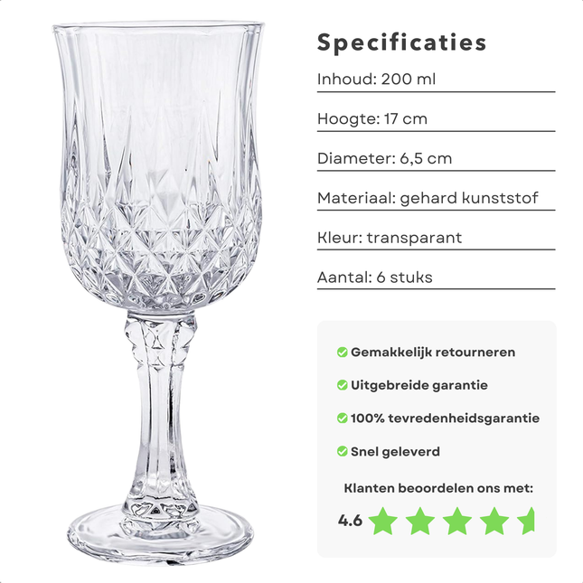 Cheqo® Luxe Plastic Wijnglazen Set - Wijnglas Set Plastic - Herbruikbare Wijnglazen - Onbreekbaar - Kristal Look