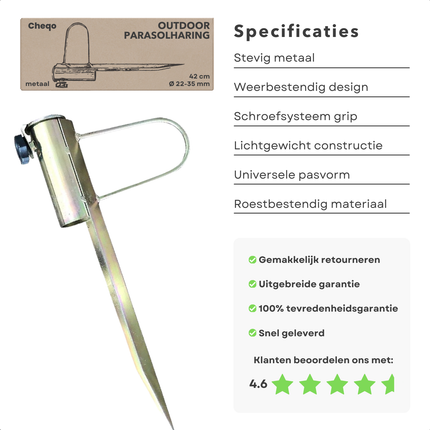 Cheqo® Metalen Parasolharing - Parasolstandaard - Parasolhouder Tuin - Grondanker - Parasolhouder Grond - Ook voor Droogmolen