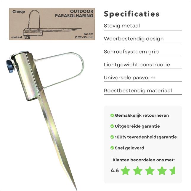 Cheqo® Metalen Parasolharing - Parasolstandaard - Parasolhouder Tuin - Grondanker - Parasolhouder Grond - Ook voor Droogmolen