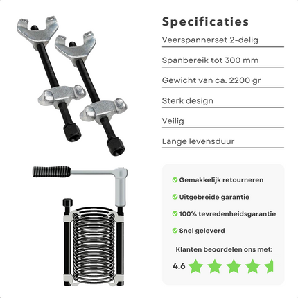 Cheqo® Veerspannerset 300mm - Perfecte Partner voor Auto-Onderhoud en Reparaties - Veer - Spiraal - Veerklem - Auto Springveer Compressor - Schokbreker - 2 stuks Tangensets