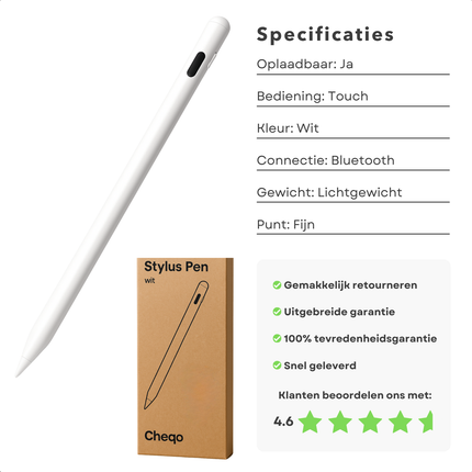 Cheqo® Stylus Pen voor Tablet , Apple iPad en Android - Ergonomisch - Pencil Voor Tablets en Smartphones - Aluminium - USB-C