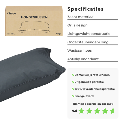 Cheqo® Hondenkussen - Huisdierbed - Hondenmand - Benchkussen - Hondenbed - Waterdicht - Voor Grote Honden - Donkergrijs