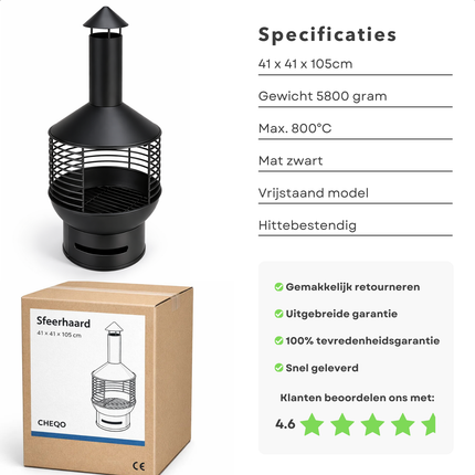 Cheqo® Sfeerhaard Buiten - Tuinhaard - Terrashaard - Vuurhaard Buiten - Buitenhaard - Tuinhaard Vrijstaand - Terrashaard Vrijstaand - Vuurhaard Tuin - Buitenhaard Vrijstaand - Openhaard Buiten - Tuinhaard Zwart