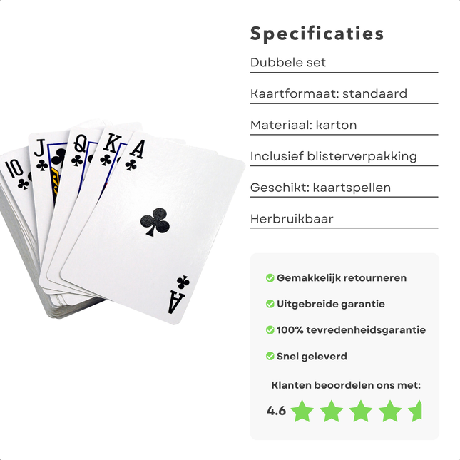 Cheqo® Speelkaarten Set - Pokeren en Pesten - Spelkaarten - Speel Kaarten - Dubbele Kaartenset - Standaard Formaat - Blisterverpakking - Duurzaam Materiaal