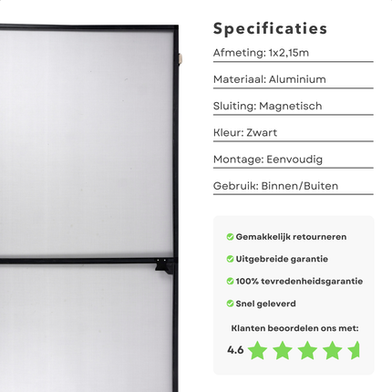 Cheqo® Magnetische Hordeur - Insectenwerend - Vliegengordijn - Deurgordijn - Horgordijn - Voor Balkon en Achterdeur - Aluminium Frame