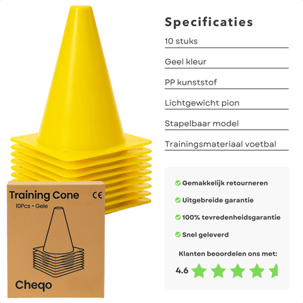 Cheqo® Voetbal Pionnen - Behendigheid En Coördinatie - Pionnen Set - Gele Pilonnen - Stapelbare Pionnen - Lichtgewicht Pionnen - Slalommen Training - Snelheid En Reactievermogen - Voetbal Oefenmateriaal - Kunststof Pion Set
