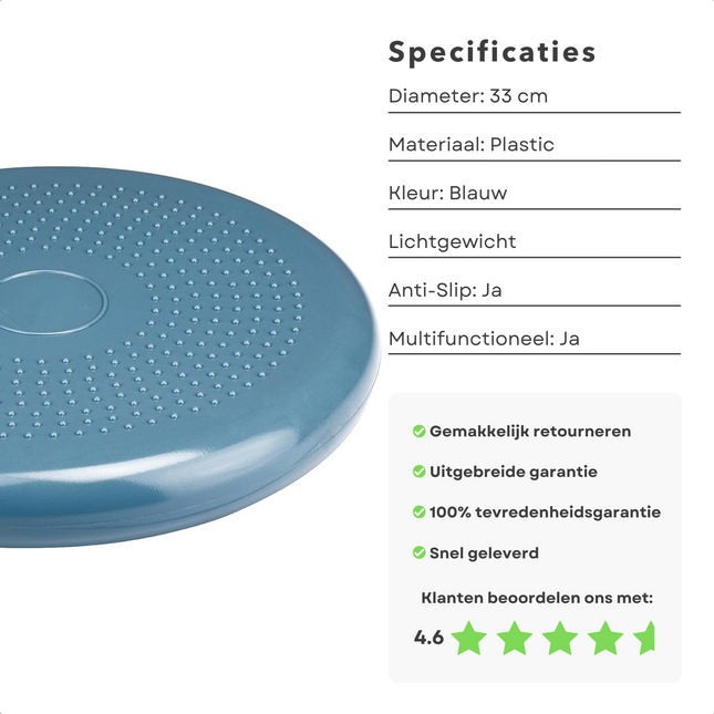 Cheqo® Balanskussen 33 cm - Voor Balansoefeningen - Core Training - Rugpijnverlichting - Anti-Slip - Wiebelkussen - Balansbord - Volwassenen en Kinderen - Balance Pad - Balanstrainer - Ergonomisch Zitkussen - Trainingskussen - Wiebelkussen met Nopjes Wiebelkussens