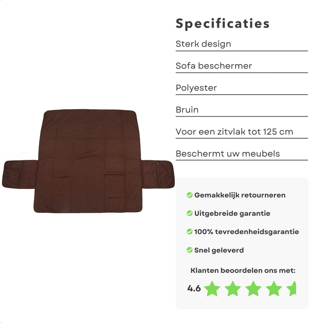 Cheqo® Bankbeschermer - Bankhoes - Dierenkleed - Meubelhoes - Geschikt tot 125cm zitoppervlak - Polyester - Bruin - Bescherming Tegen Haren - Vuil - Nagels - Stoelbeschermer - Slijtvast Stoelbeschermer