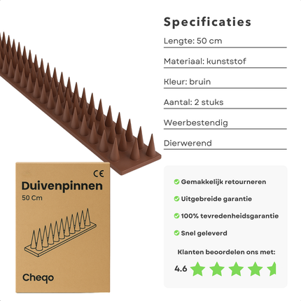Cheqo® Duivenpinnen Kunststof - Anti Klim Strip - Vogelwering Balkon - Antiklimstrips 50 cm - Duivenpinnen - Vogelpinnen – Anti Katten in Tuin – Kattenverjager - Kattenschrik - Duivenverjager - Vogelverjager - Vogelwering - Balkon