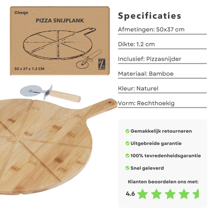 Cheqo® Bamboe Pizzaplank Met Snijder - Serveerplank - Pizza Plank  - Luxe Pizzabord - Serveerschaal - Tapasplank - Hapjes - Duurzaam en Stijlvol