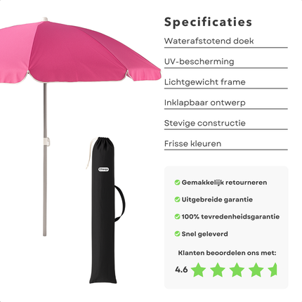 Cheqo® Strandparasol 200 cm - Strand Parasol - Ook voor Balkon - UV-bescherming - Opvouwbaar en Kleurrijk - Ideaal voor Strand