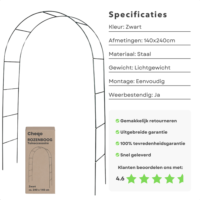 Cheqo® Rozenboog Metaal - Decoratieve Tuinboog voor Klimplanten - Duurzaam en Stijlvol - Klimhulp - Rozen Boog