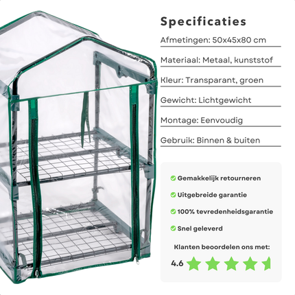 Cheqo® Mini Kas 2 Lagen - Broeikas - Foliekas - Moestuin - Weerbestendige Plantenkas - Kweekkas - Met Opbergruimte