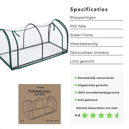 Cheqo® Tunnelkas PVC - Compacte Broeikas - Tuinkas - Kweekkas met Rits - Verplaatsbare Foliekas