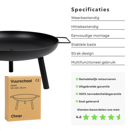 Cheqo® Vuurschaal - Vuurkorf Staal - Sfeerhaard - Tuinhaard - Tuinkachel - Terrasverwarmer Buiten - Zwart Staal