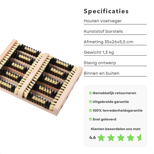 Cheqo® Houten Schoenenborstel - Voetveger Laarzen - Voetenveger - Voetveeg – Borstel voor Schoenen en Laarzen - Kunststof Borstels
