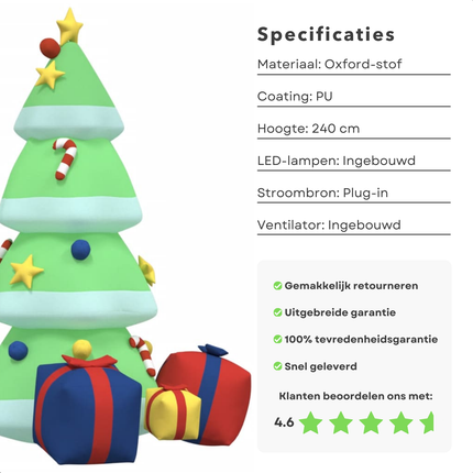 Cheqo® Opblaasbare Kerstboom LED - Kerstboom Opblaasbaar - 240 cm - LED Verlichting - Weerbestendig Oxford Stof - Voor Binnen en Buiten