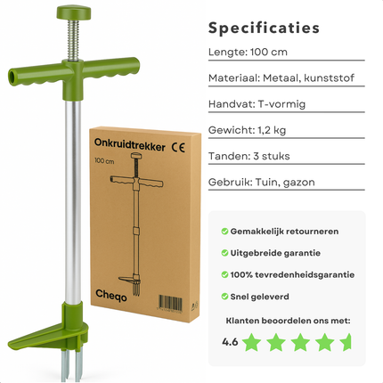 Cheqo® Onkruidtrekker - Onkruidsteker - Onkruidwieder - Onkruid Verwijderen - Milieuvriendelijke Onkruidverwijderaar - 100 cm