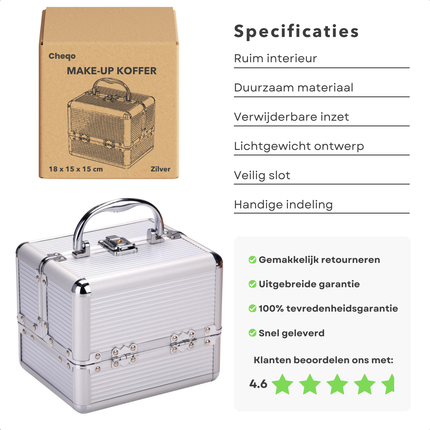 Cheqo® Make-up Koffer Aluminium - Grote Cosmetica Organizer - Beauty Case met Vakken - Visagiekoffer - Cosmeticakoffer - Beautycase