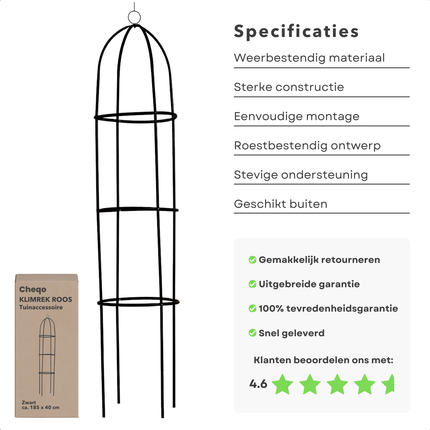 Cheqo® Metalen Klimrek voor Planten - Plantenklimrek - Klimplanten Ondersteuning - Duurzaam Metaal