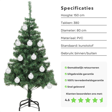 Cheqo® Kunstkerstboom PVC - Kunst Kerstboom - 150 cm - 380 Takken - Inclusief Standaard - Geschikt voor Binnen en Buiten