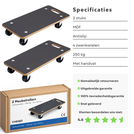 Cheqo® Meubelroller - Meubelrollers - Meubeltransporter - Meubelverplaatser - Transportroller - Transport trolley - Verhuis trolley - Transport dolly - Meubelhondje - Transporthulp - Verhuis hondje
