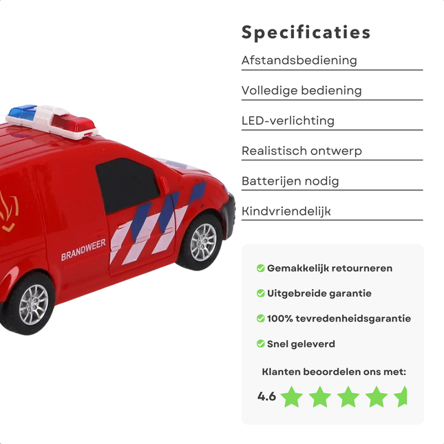 Cheqo® RC Brandweerauto Met Licht - Brandweer Auto Speelgoed - Brandweer Speelgoed met Licht en Geluid - Speelgoedauto met Afstandsbediening- Interactief Kinderspeelgoed