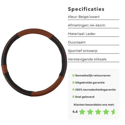Cheqo® Lederen Stuurhoes met Sportieve Uitstraling - Bescherming tegen Vuil en Slijtage - Universeel voor Vrachtwagens Auto & Fiets