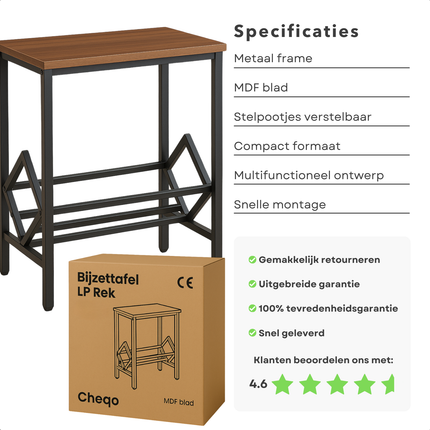 Cheqo® LP Opbergsysteem - Bijzet Tafel - Vinyl Houder - Platenrek - Platenhouder - Bijzettafel - Platenkast - Platenstandaard LP Rek - Platenspeler Meubel - Metaal MDF