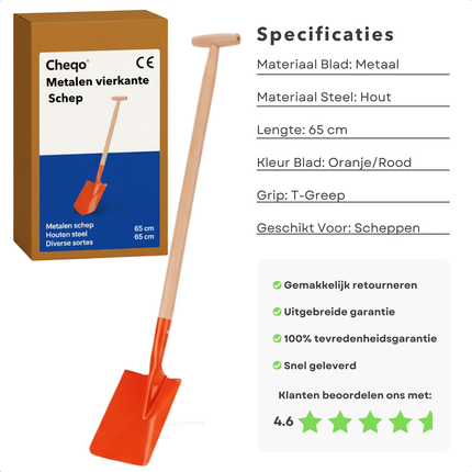 Cheqo® Metalen Schep - Houten Steel - 65 cm - Tuinschep - Willekeurige Uitvoering - Metaal En Hout - Schop - Schep - Sneeuwschep