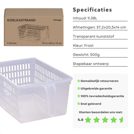 Cheqo® Keukenkast Organizer - Keuken Organizer - Koelkast Organizer - Transparant - Handige Opbergmand - Mand